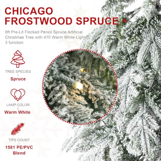 9ft. Pre-Lit Spruce Artificial Christmas Tree, Warm White LED Lights